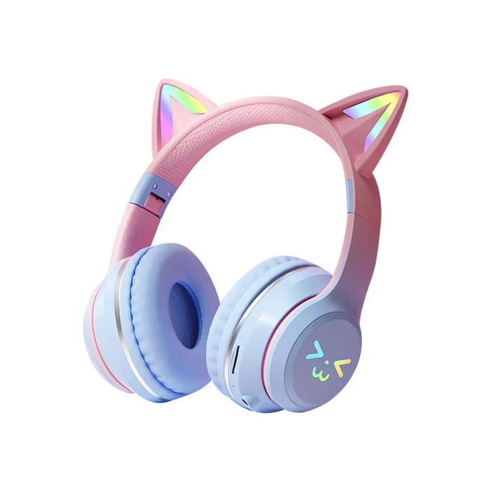 Auriculares Bluetooth con orejas de gato, azules