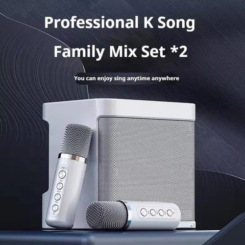 Bærbar karaokehøyttaler med to mikrofoner, hvit