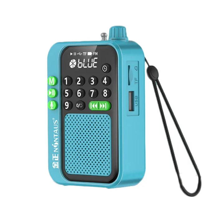 Minirradio FM portátil recargable, azul