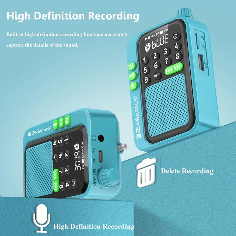 Blue rechargeable portable mini FM radio