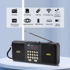 Black portable Bluetooth speaker with FM radio