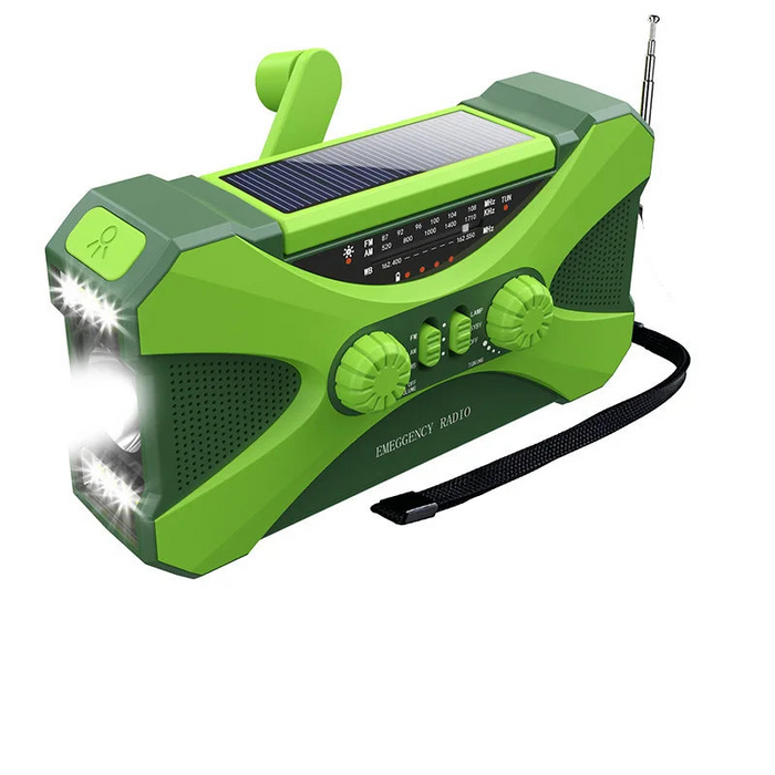 Radio de emergencia solar con manivela, verde