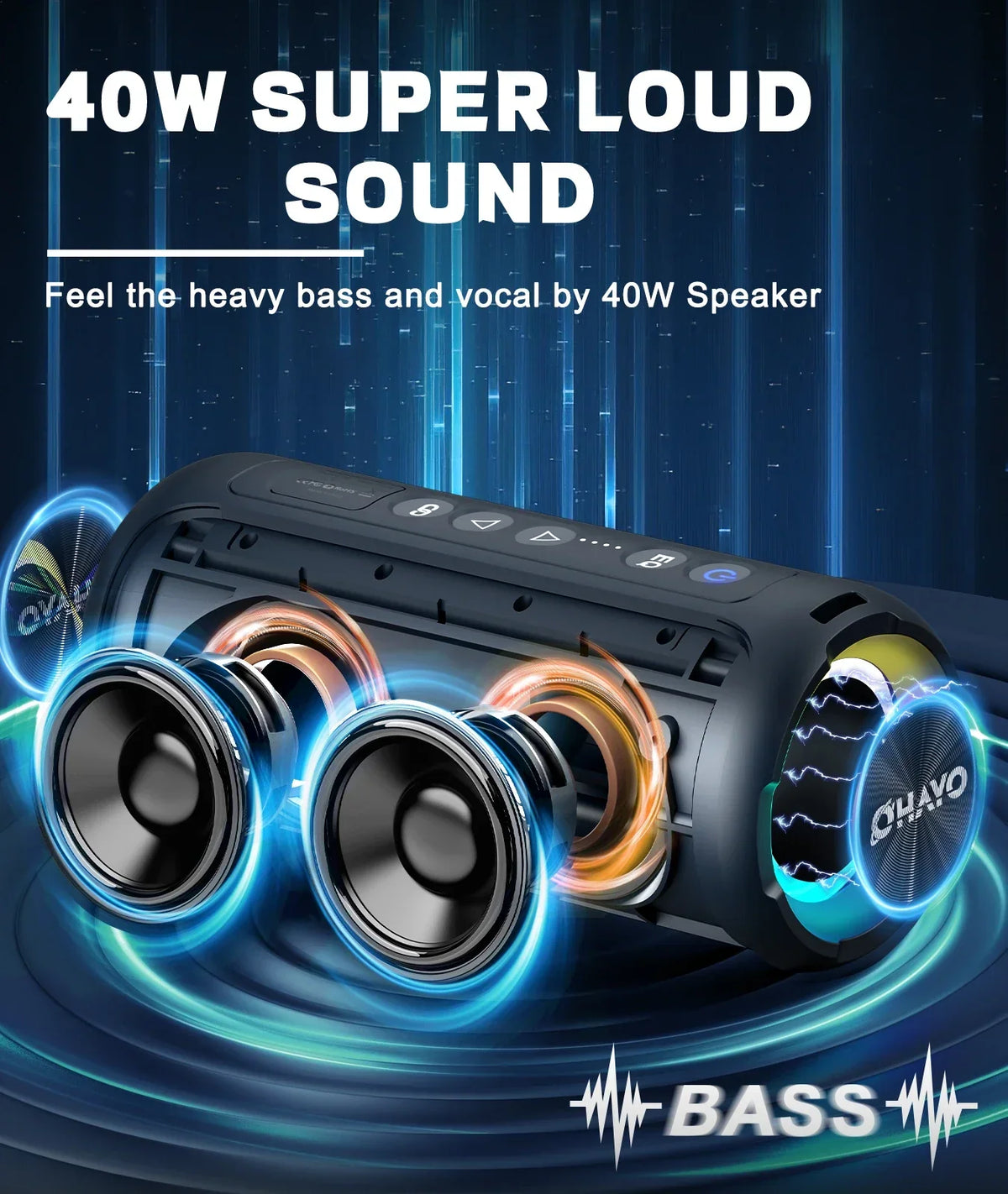 Bluetooth Speaker 40W Stereo Sound Black-2