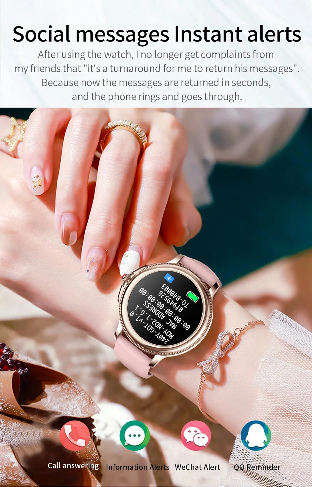 Montre connectée pour femme avec appels Bluetooth