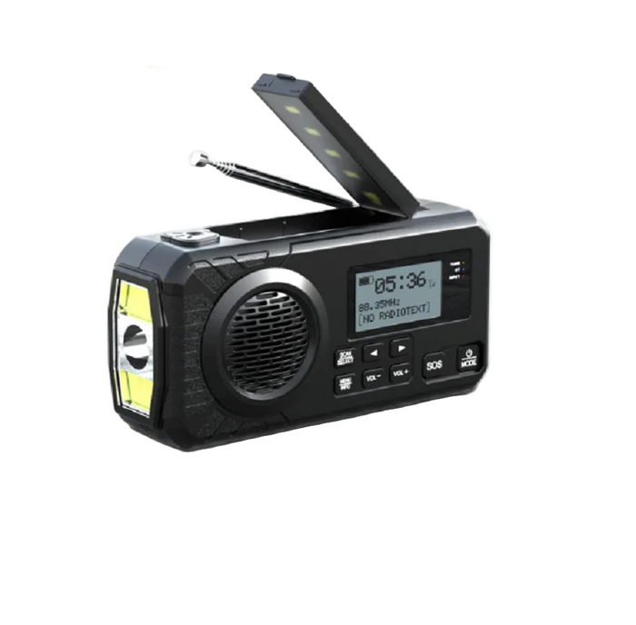Radio de emergencia DAB+ solar con manivela, negra