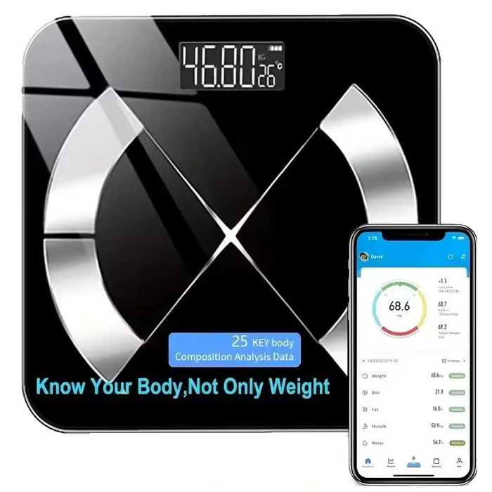 Báscula inteligente Bluetooth de grasa corporal, negra