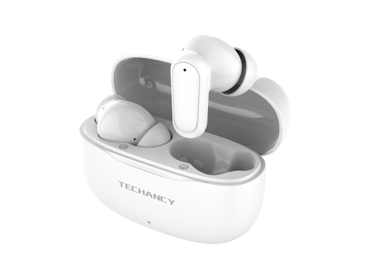 Techancy TWS KP2715 Bluetooth 5.4-ørepropper med HD-mikrofon, hvite