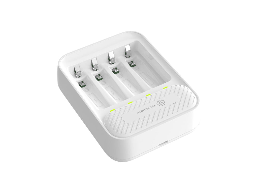 Chargeur de piles Techancy MM5420 à 4 emplacements AA/AAA Ni-MH de 1,2 V avec LED, blanc