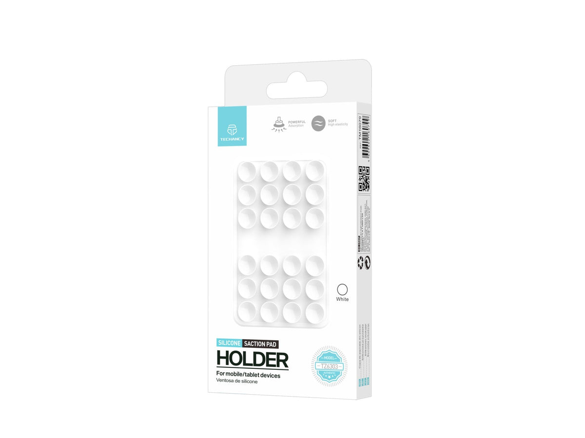 Techancy TZ6303-silikonholder med sugekopper for mobil og nettbrett, hvit