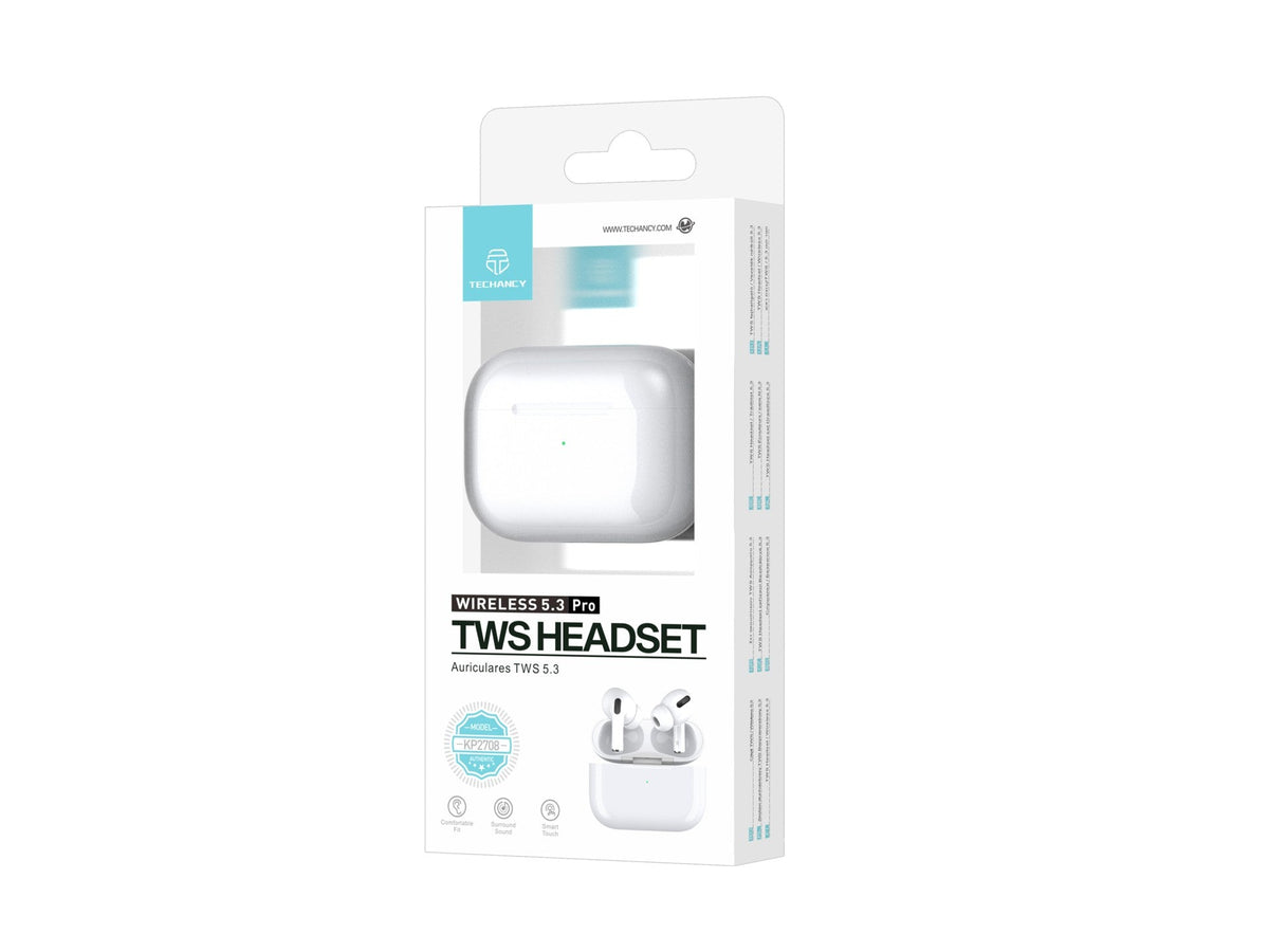 Techancy TWS KP2708 Bluetooth 5.3-ørepropper, hvite, opptil 5 t avspilling