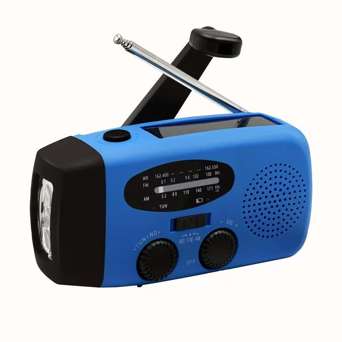 Radio de emergencia con linterna y batería externa